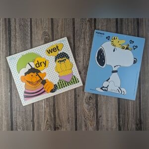 Bert & Ernie/Snoopy & Woodstock Vintage Wooden Puzzles Complete